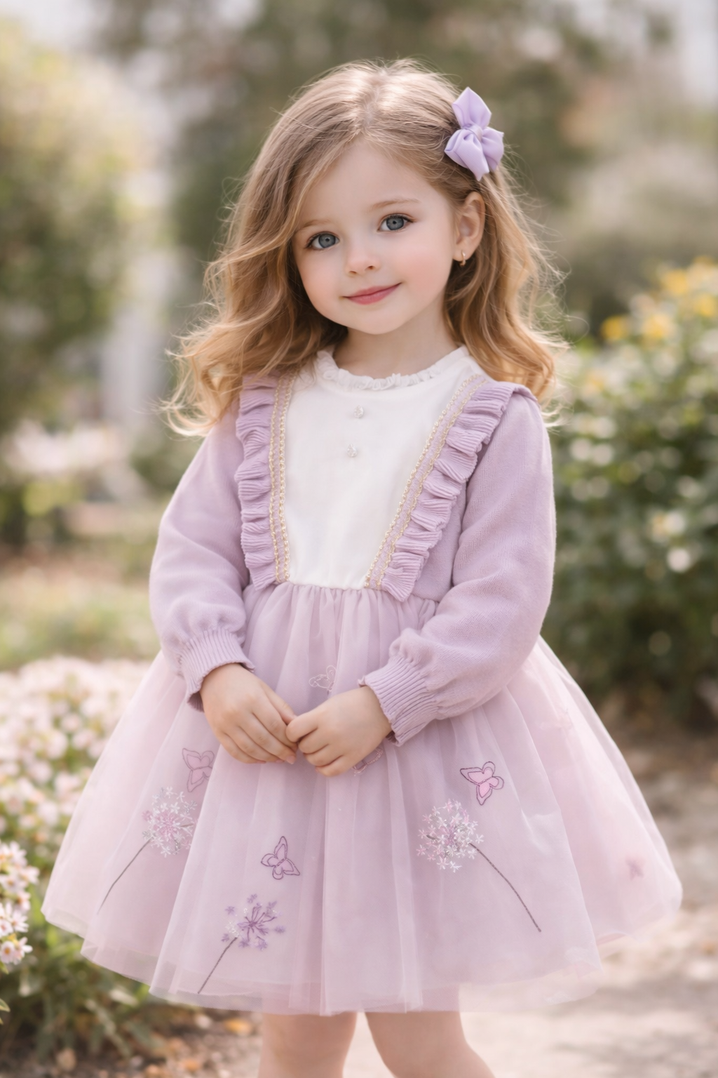 mini closet / ラベンダーカラー綿毛バタフライチュールワンピース